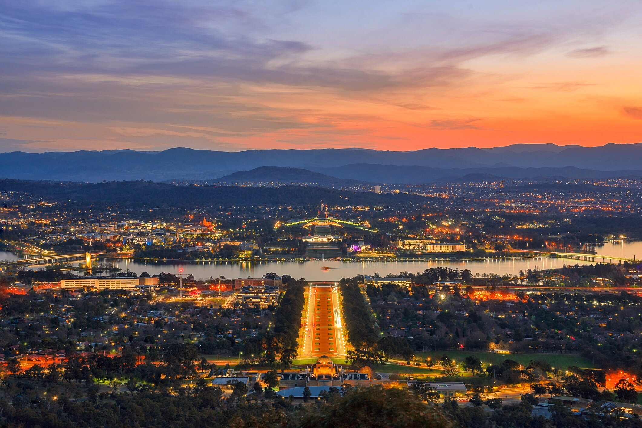 Sunset view of Canberra