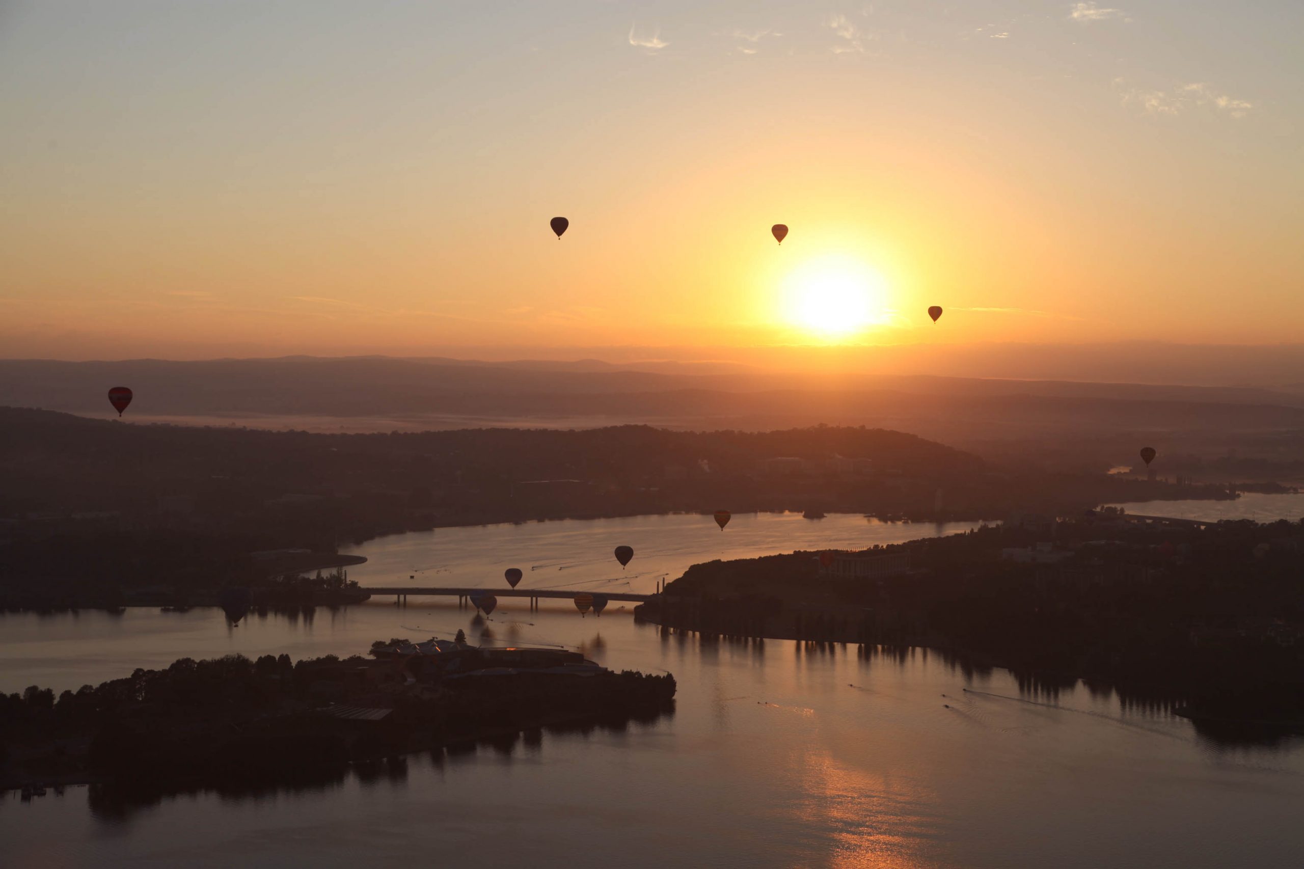Aerial view of Lake Burley Griffin in Canberra