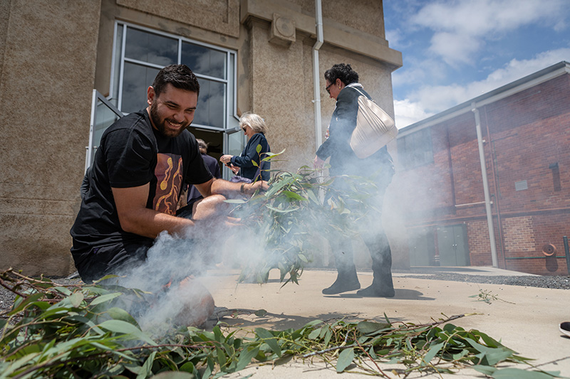Image of smoking ceremony at Kingston Arts Precinct Canberra